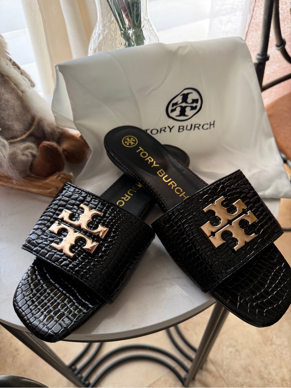 Tory Burch Eleanor Croc-Embossed Slide Sandals
